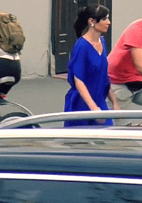 Babes in Blue: A Brunette's Sultry Stroll'