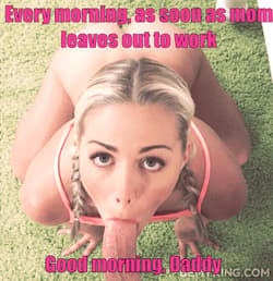 Obedient daughter knows what daddy needs in the morning'