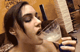 Brunette Babe Gets Cum Cocktail'