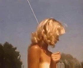 Vintage Nude Babe Flying Kite in the Sky'