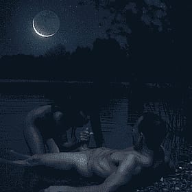 Blowjob in the moonlight: Brunette outdoor adventure'