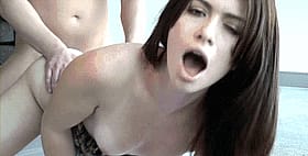 Brunette Back Door Doggy Style: Naughty Naked Nymph Gets Fucked'