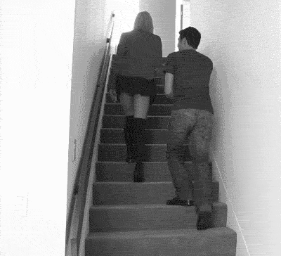 Hot Chick in Black Boots Walking Up Stairs picture 1 of 1