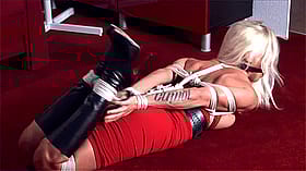 Blonde Gagged and Bound in Red Lingerie'