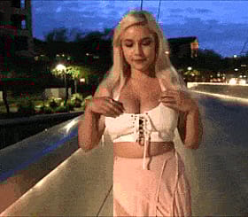 Blonde Babe with Big Tits Shows Off Her Boobs'