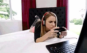 Blonde Teen Pornstar Playing Video Games Naked'