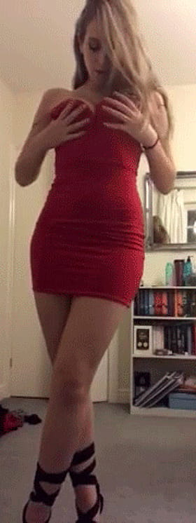 Big Tits Babe in Red Dress: Get Your Fill of Sizzling Sexy'